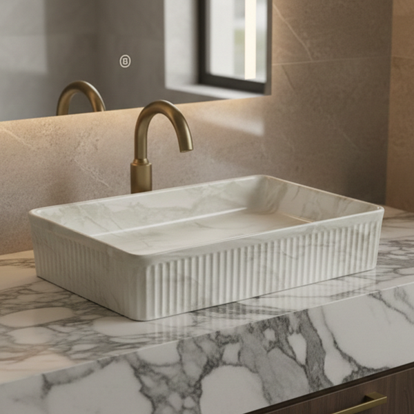 Bassino Glossy Marble Table Top Wash Basin 20 × 13.5 × 5 Inches | Imported Premium Basin BTT-11823