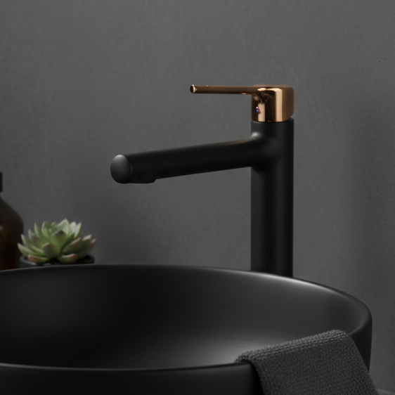 BASSINO Tall Basin Mixer Faucet Brass Body | Hot & Cold Mixer- 5 Years Warranty Black