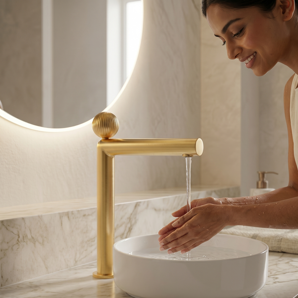 BASSINO Modern Crown Long Body Luxury Basin Faucet | 3 years Warranty Gold