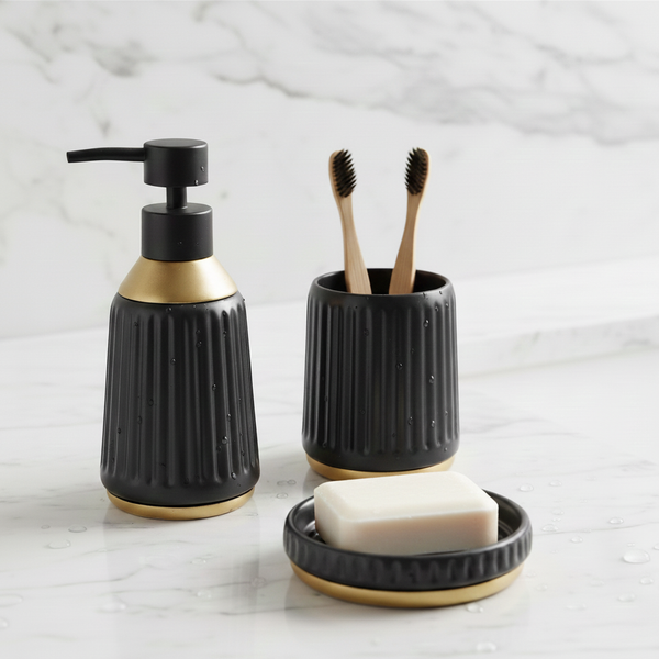 Premium 3-Piece Ceramic Bathroom Accessory Set Black