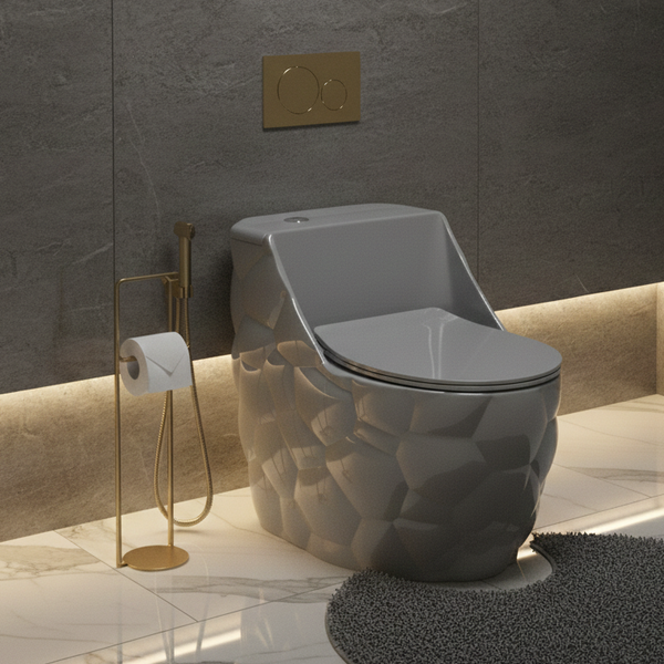 Luxury Imported One-Piece Western Toilet | Designer Floor Mounted WC | Approx. 27 × 18 × 24 Inches Grey