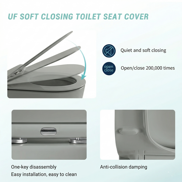 Bassino Full Matt Grey Wall Hung Toilet – Rimless WC with UF Seat Cover | 20.5 x 13.5 x 14.2 Inches