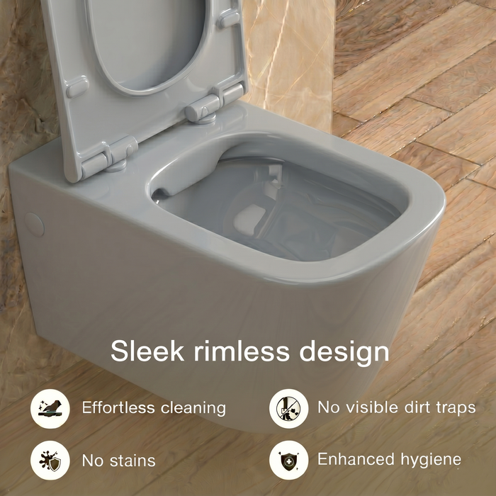 Bassino Wall Hung Toilet – Glossy Grey | 20.5 x 13.5 x 14 Inches Modern WC