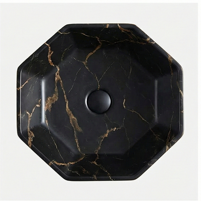 Premium Designer Ceramic Table Top Wash Basin, Bronze & Black Marble Matt (16 x 16 x 5.5 In) EQP-1048