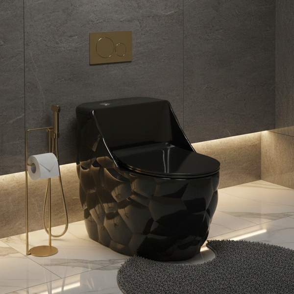 Luxury Imported One-Piece Western Toilet | Designer Floor Mounted WC | Approx. 27 × 18 × 24 Inches Black