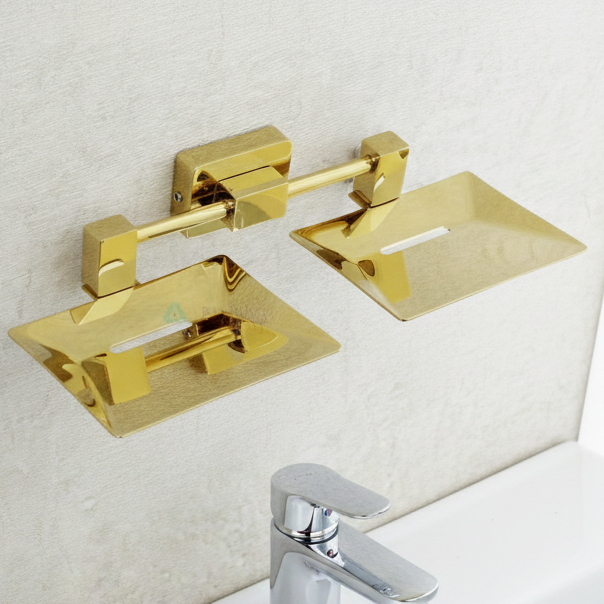 Bassino Stainless Steel Bathroom Soap Holder/Soap Stand/Soap Dish for Batroom/Bathroom Accessories (Gold Finish) (Double SOAP Dish) – Made in India