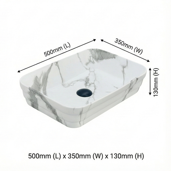 Matte Marble Finish Rectangular Countertop Bathroom Sink Wash Basin (20" × 14" × 5" IN) White