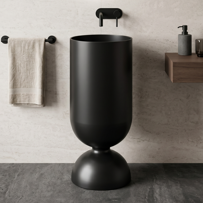 Metal Pedestal Wash Basin,size-16x16x33 Inch Black