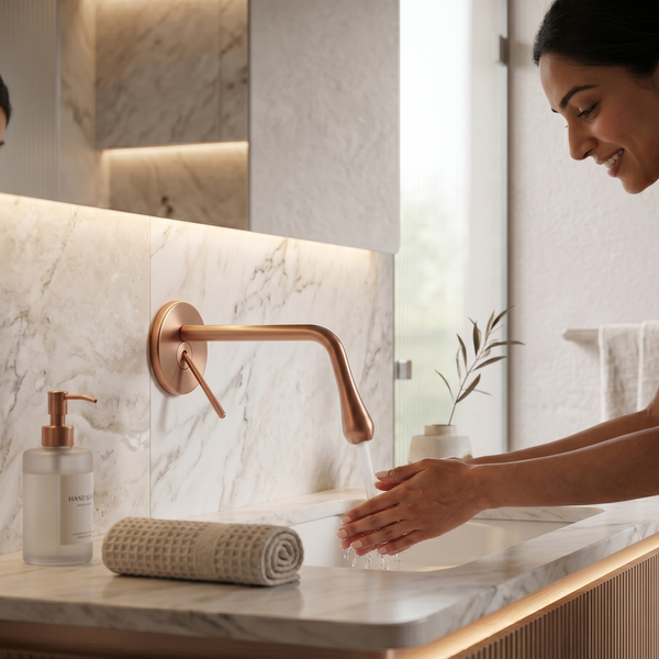 BASSINO Wall Mount Basin Mixer Tap | Brass Body | Modern faucet - 5 Years Warranty Brushed Rose Gold
