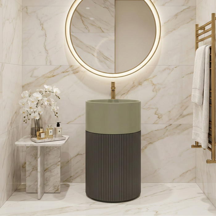 Luxury Artificial Pedestal Basin | Designer Freestanding Wash Basin | 19 × 19 × 37 In