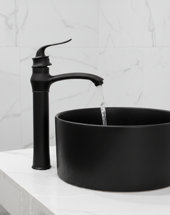 BASSINO Stylish Bathroom Faucet with Single Lever -Bathroom Basin Faucet of Brass - Hot and Cold Water Mixer Tap for Bathroom (Black) NX-2126