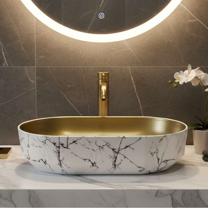 Bassino Designer Table Top Wash Basin 22 × 13 × 5.5 Inches | Dual Color Imported Basin