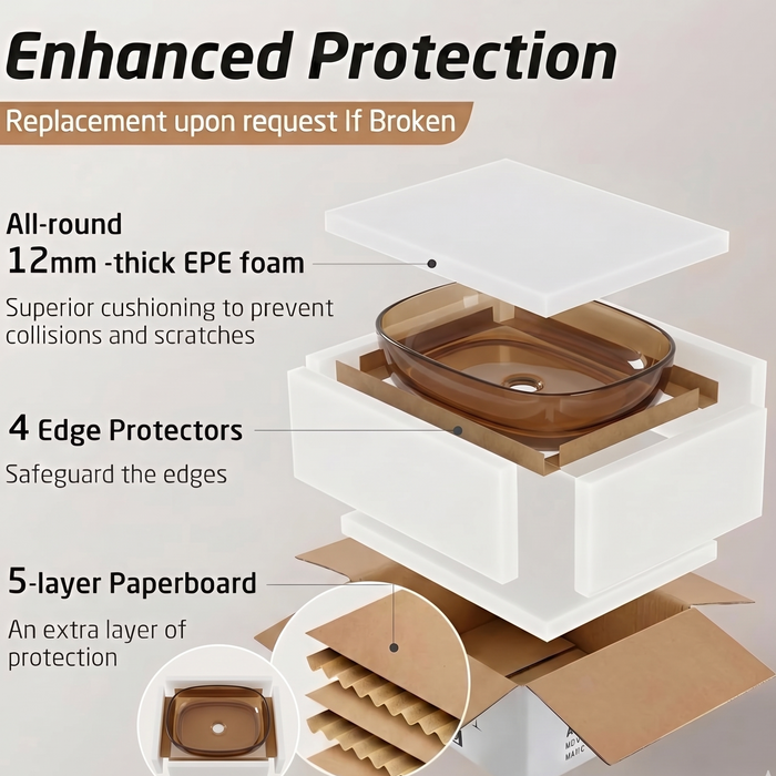 Bassino Modern Transparent Resin Wash Basin | Stylish Countertop Wash Basin for Bathroom–550x360x140 mm Brown