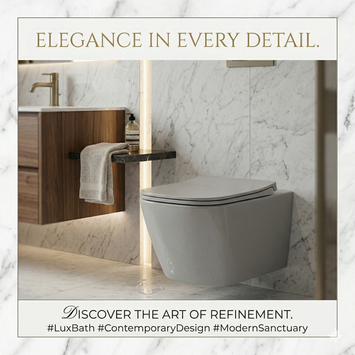 Bassino Full Matt Grey Wall Hung Toilet – Rimless WC with UF Seat Cover | 20.5 x 13.5 x 14.2 Inches