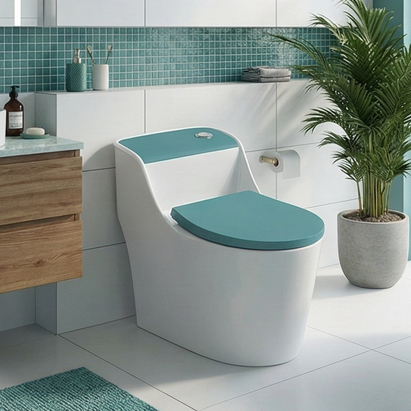 Luxury Rimless One-Piece Western Toilet | Designer Floor Mounted WC | Approx. 27 × 17 × 25 Inches Aqua Blue