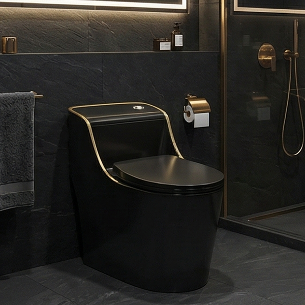 Luxury Rimless One-Piece Western Toilet | Designer Floor Mounted WC | Approx. 27 × 17 × 25 Inches Black