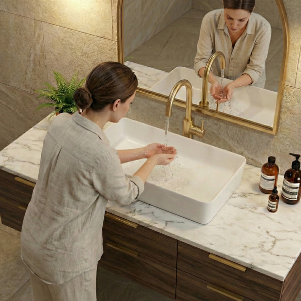 Premium Table Top Ceramic Spacious Vessel Basin (CRYSTA) (620x350x120 mm)