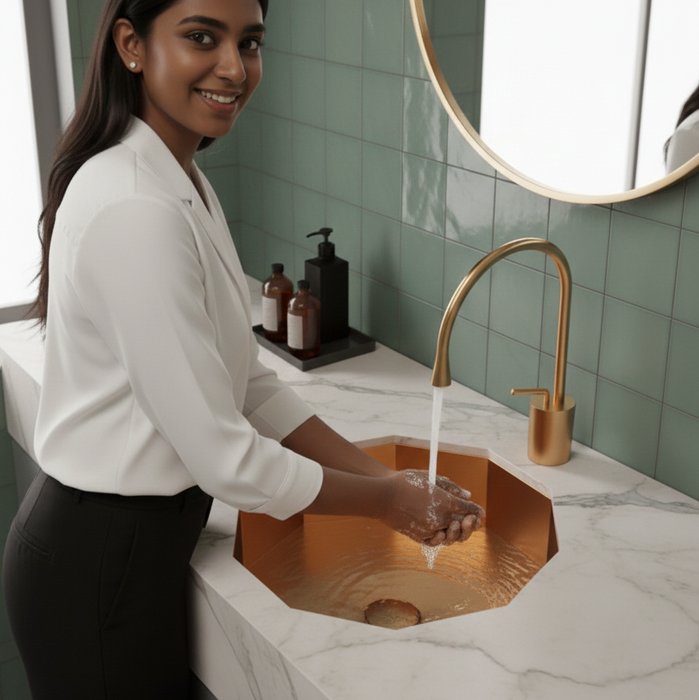 Premium Stainless Steel Decagon Rosegold Under Counter Wash Basin (18.5x18x5 In)