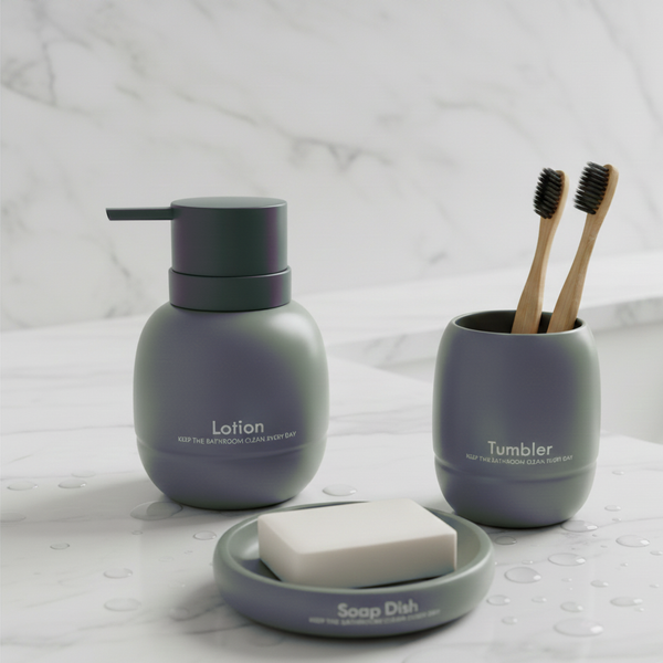 3-Piece Premium Ceramic Bathroom Accessory Set Grey