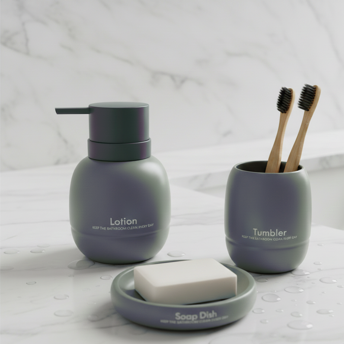 3-Piece Premium Ceramic Bathroom Accessory Set Grey