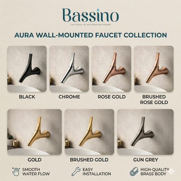 BASSINO Carlos Series Aura Wall-Mounted Designer Faucet Brushed Gold