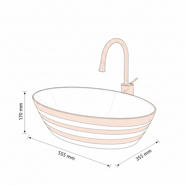 Premium Designer Ceramic Table Top Wash Basin, Black, Gold & Rose Gold Finish (22 x 14 x 6.5 In) Black