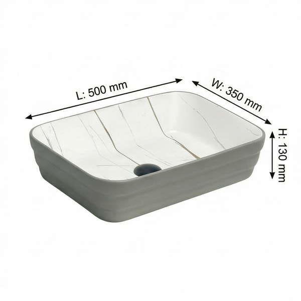 Double Color Matt Marble Bathroom Sink Rectangular Countertop Wash Basin (20" × 14" × 5"IN) Grey