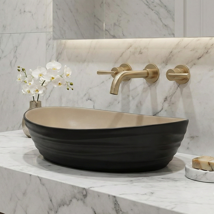 Premium Designer Ceramic Table Top Wash Basin, Dual Color Matt (22 x 14 x 6.5 In)