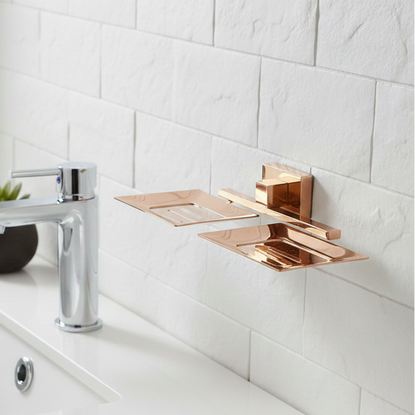 BASSINO Stylish Double Soap Dish For Bathroom/office/home/hotels-Brass,Glossy Finish Rose gold
