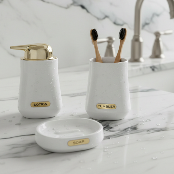 3-Piece Premium Ceramic Bathroom Accessory Set White