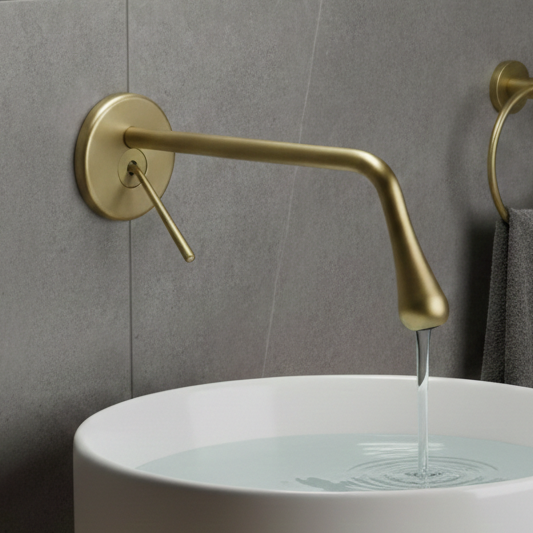 BASSINO Wall Mount Basin Mixer Tap | Brass Body | Modern faucet - 5 Years Warranty Brushed Gold