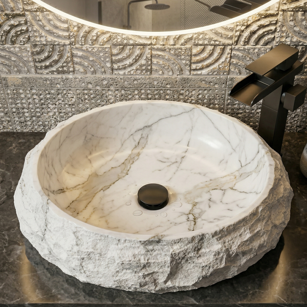 BASSINO Artificial Stone Finish Table Top Basin – 19″ x 14″x 6" Matte Designer Countertop Wash Basin