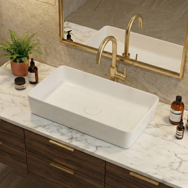 Premium Table Top Ceramic Spacious Vessel Basin (CRYSTA) (620x350x120 mm)