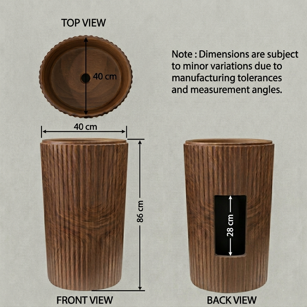Bassino Wooden Texture Pedestal Basin – Artificial Stone (18×18×36 inch)