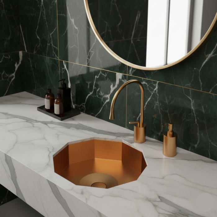 Premium Stainless Steel Decagon Rosegold Under Counter Wash Basin (18.5x18x5 In)