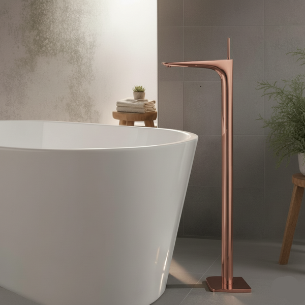 Bassino Luxury Floor-Mounted Bathtub Mixer Tap – Premium Tall Body Freestanding Bath Filler | Elegant Gold Finish | High-Flow Spout | Modern Designer Bathroom Faucet for Bathtubs