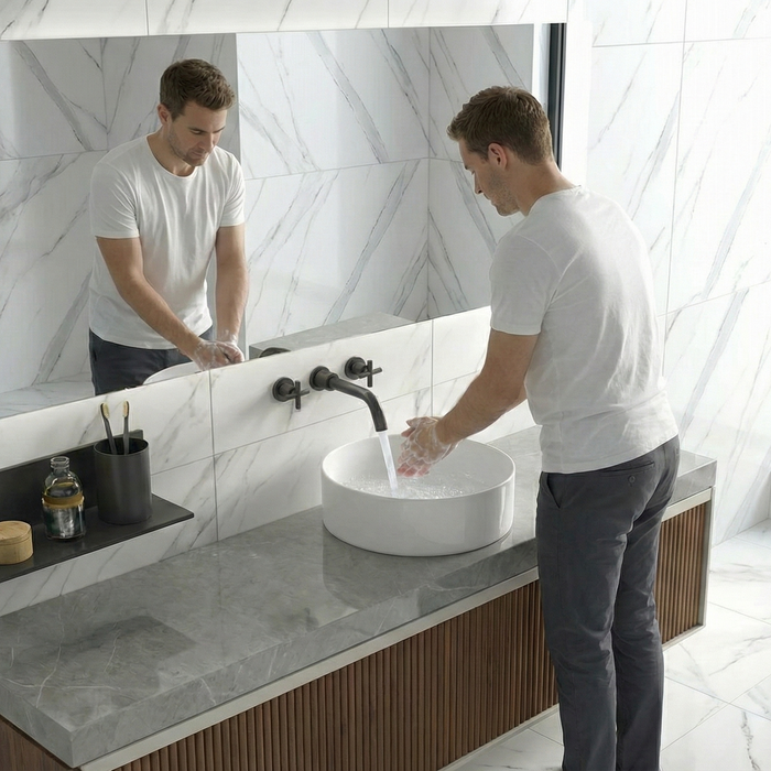 Premium Modern Ceramic White Round Table Top Basin (CIRCLE) (405x405x130mm)