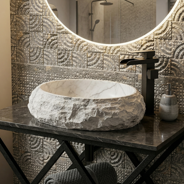 BASSINO Artificial Stone Finish Table Top Basin – 19″ x 14″x 6" Matte Designer Countertop Wash Basin