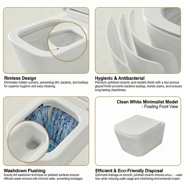 Bassino Wall Hung Rimless Toilet – White Glossy Finish with UF Seat Cover | Modern Compact WC | | 20.5 x 13.5 x 14 inches