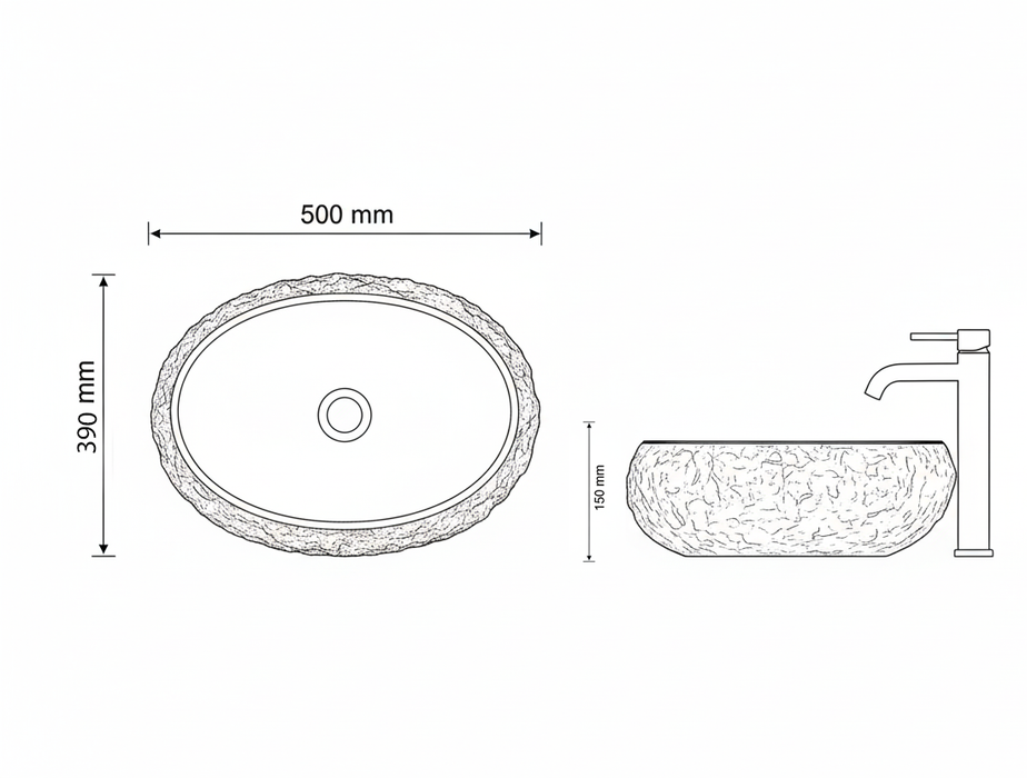 Modern Home Accent Countertop Wash Basin – Matt Artificial Stone Basin | 500×390×150 mm