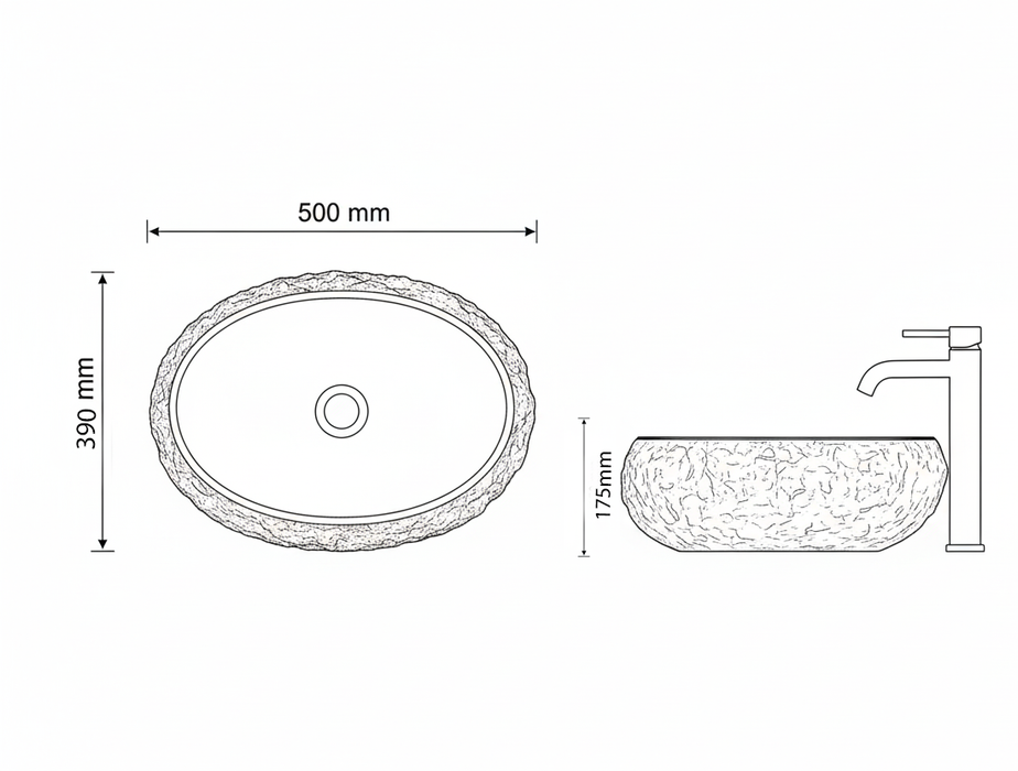 Designer Countertop Wash Basin – Matt Artificial Stone Basin | 500×370×150mm