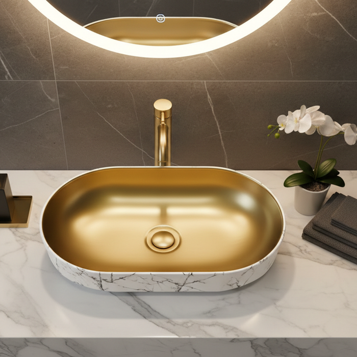 Bassino Designer Table Top Wash Basin 22 × 13 × 5.5 Inches | Dual Color Imported Basin