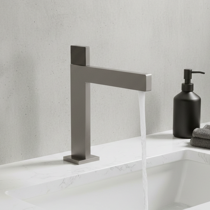 Premium Brass Tall Basin Mixer Faucet, Gun Grey Finish (Hot & Cold) – NCGF-517 – 5 Years Warranty