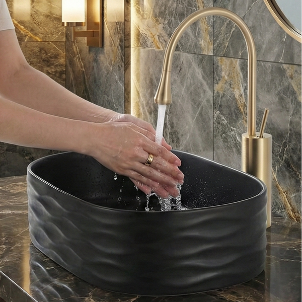 Premium Designer Ceramic Table Top Wash Basin, (20 x 12 x 6 In) ZXTT/744/745 Black