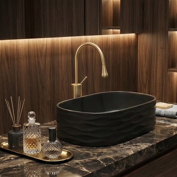 Premium Designer Ceramic Table Top Wash Basin, (20 x 12 x 6 In) ZXTT/744/745 Black