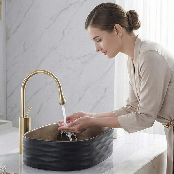 Premium Designer Ceramic Table Top Wash Basin, Dual Color Matt (20 x 12 x 6 In) ZXTT/751