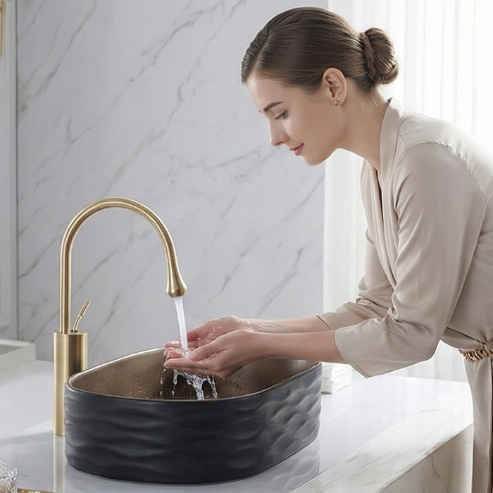 Premium Designer Ceramic Table Top Wash Basin, Dual Color Matt (20 x 12 x 6 In) ZXTT/751