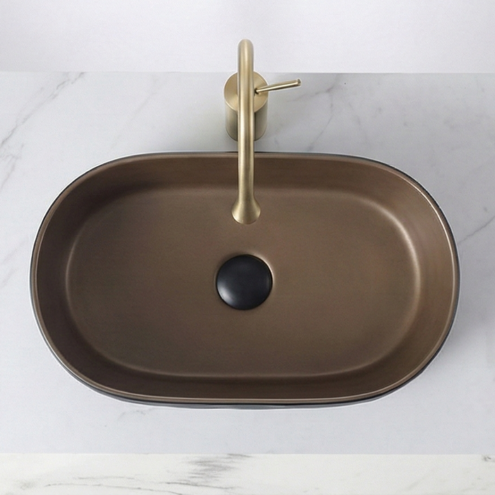 Premium Designer Ceramic Table Top Wash Basin, Dual Color Matt (20 x 12 x 6 In) ZXTT/751