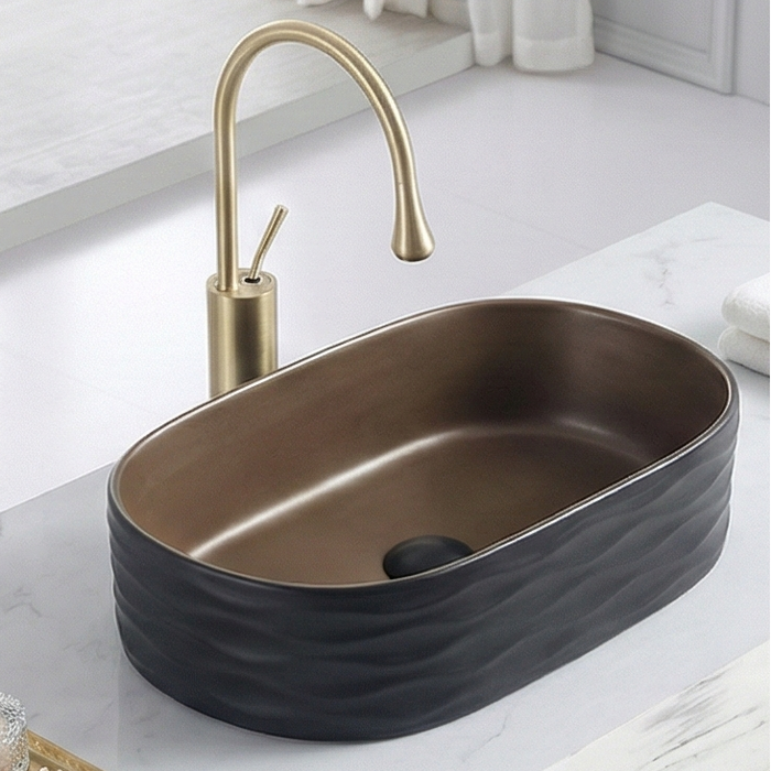 Premium Designer Ceramic Table Top Wash Basin, Dual Color Matt (20 x 12 x 6 In) ZXTT/751