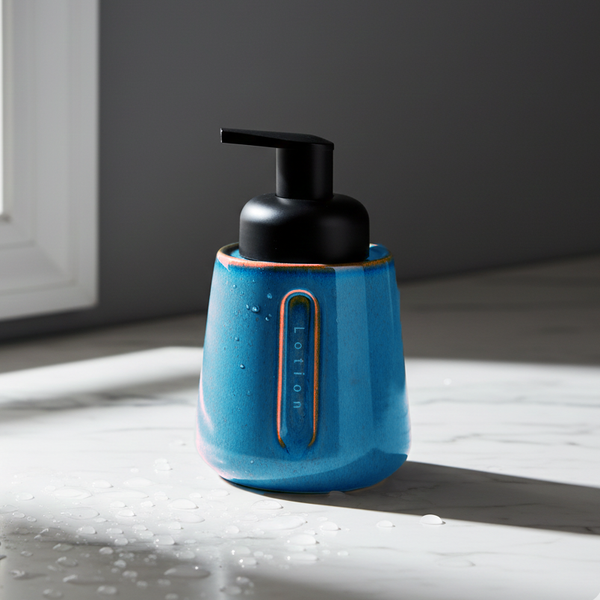 Ceramic Liquid Soap Dispenser – Premium Textured Design Blue